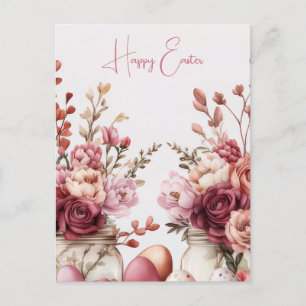 Aquarell Easter postcard with Easter eggs and flow