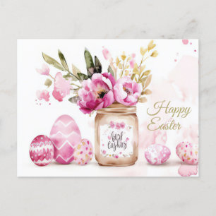 Aquarell Easter postcard with Easter eggs and flow