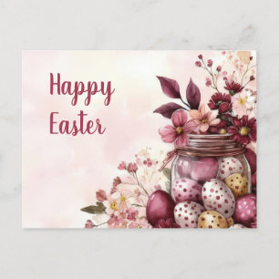 Aquarell Easter postcard with Easter eggs and flow