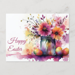 Aquarell Easter postcard with Easter eggs and flow