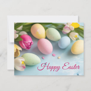 Aquarell Easter postcard with Easter eggs and tuli