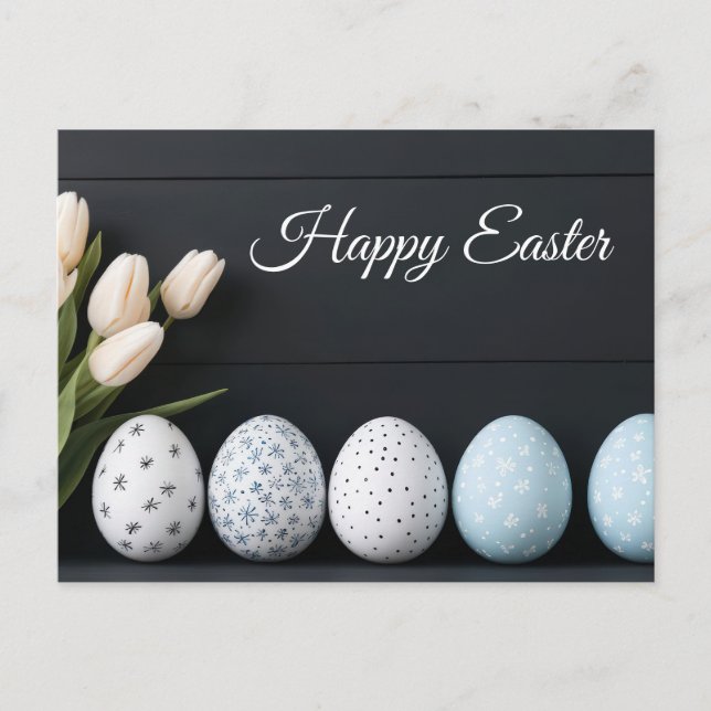 Aquarell Easter postcard with Easter eggs and tuli (Front)