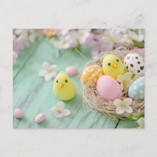 Aquarell Easter postcard with Easter nest and mosq