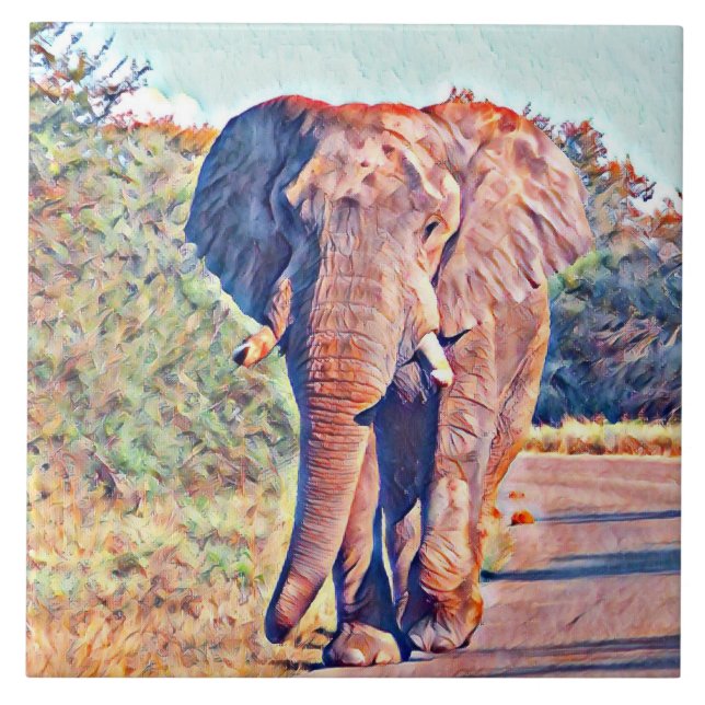 aquarell elephant ceramic tile (Front)