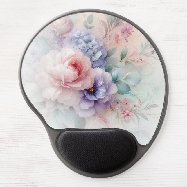 Aquarell Flowers Roses Art Template Add Your Text Gel Mouse Pad (Front)