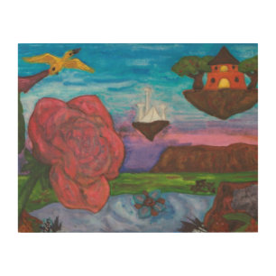 Aquarell Illustration Fantasy Rose Dimension Dream Wood Wall Art