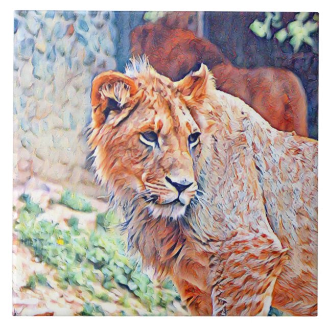 aquarell lion ceramic tile (Front)