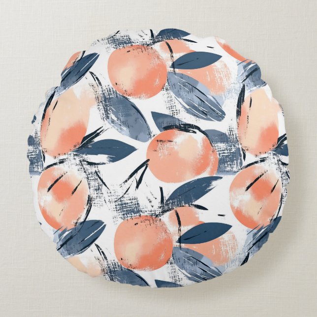 Aquarell Pfirsich Pattern Design Dekokissen Round Pillow (Front)