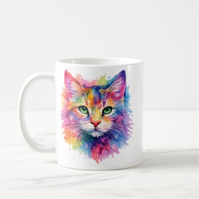 Aquarell Regenbogen Katze Tasse – Wildtier Edition Coffee Mug (Left)