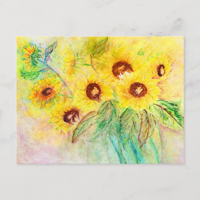 Aquarell Sonnenblumen. Blumenstrauß gemalt. Postcard (Front)
