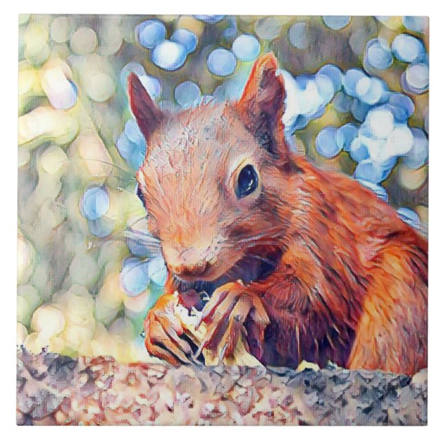 aquarell squirrel ceramic tile (Front)