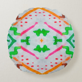 Aquarelle Boho Decor. Boho Blue Pillow. Aquarelle Round Pillow