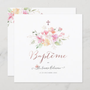 Aquarelle Fluers de Pois Faire-part de Baptême Invitation