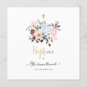 Aquarelle Petites Fluers  Faire-part de Baptême Invitation