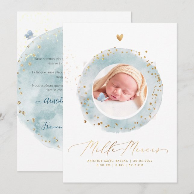 Aquarelle Remerciement Naissance Fille Invitation (Front/Back)