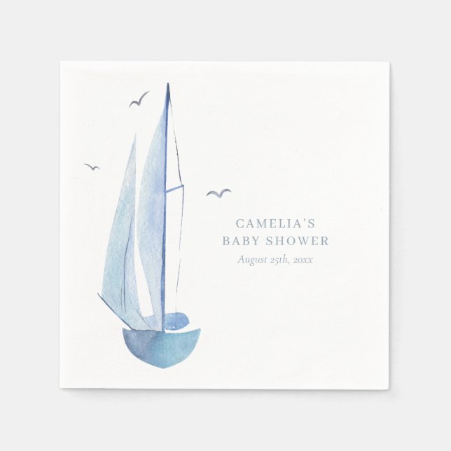 Aquarelle Sailboat Baby Shower Ahoy Boy's  Napkins (Front)