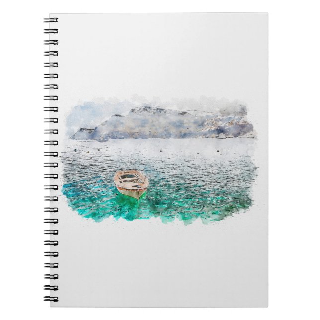 Aquarelle sketch art. Seaview of Santorini island Notebook (Front)