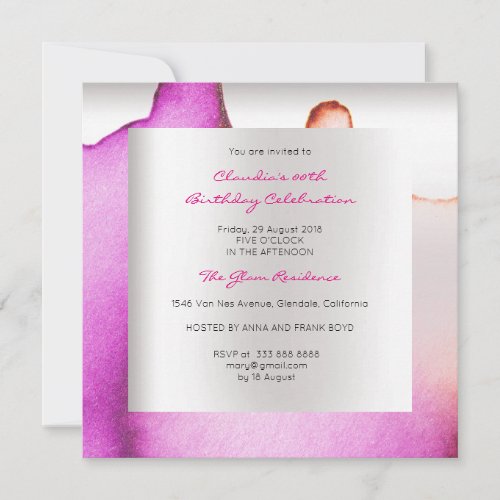 Aquarelle Watercolor Pink Silver Birthday Bridal Invitation