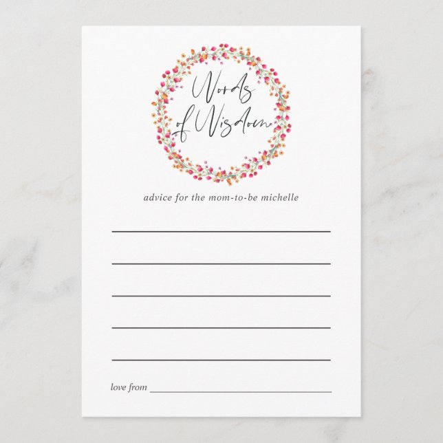 Aquarelle Wild Flower Baby Shower Mom Advice (Front)