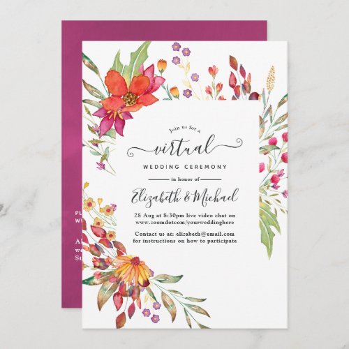 Aquarelle Wild Flower Online Virtual Wedding Invitation