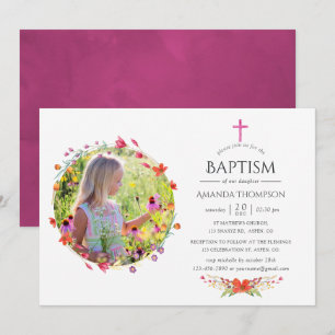 Aquarelle Wildflower Baptism or Christening Invitation