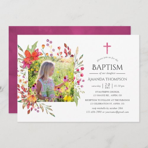 Aquarelle Wildflower Baptism or Christening Invitation