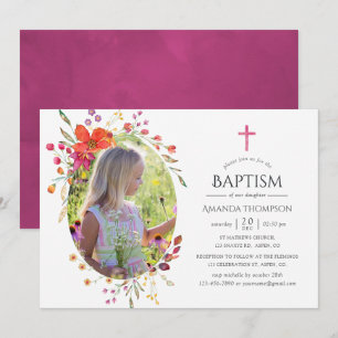 Aquarelle Wildflower Baptism or Christening Invitation