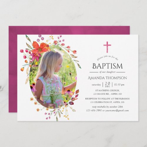 Aquarelle Wildflower Baptism or Christening Invitation