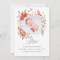 Aquarelle Wildflower Birth Announcement Photo Card