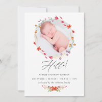 Aquarelle Wildflower Birth Announcement Photo Card