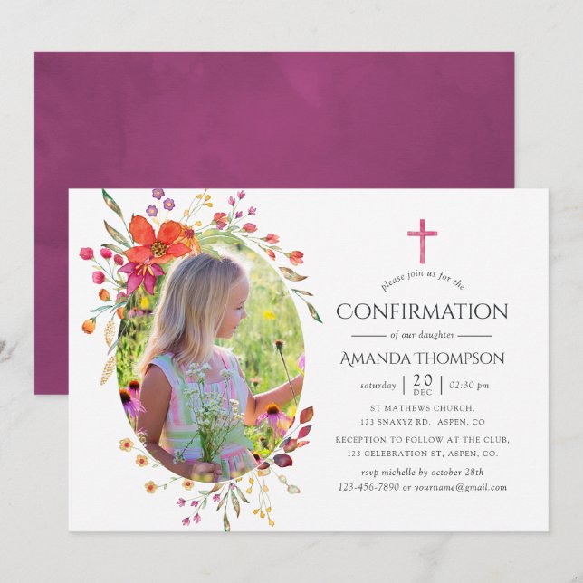 Aquarelle Wildflower Confirmation Invitation (Front/Back)