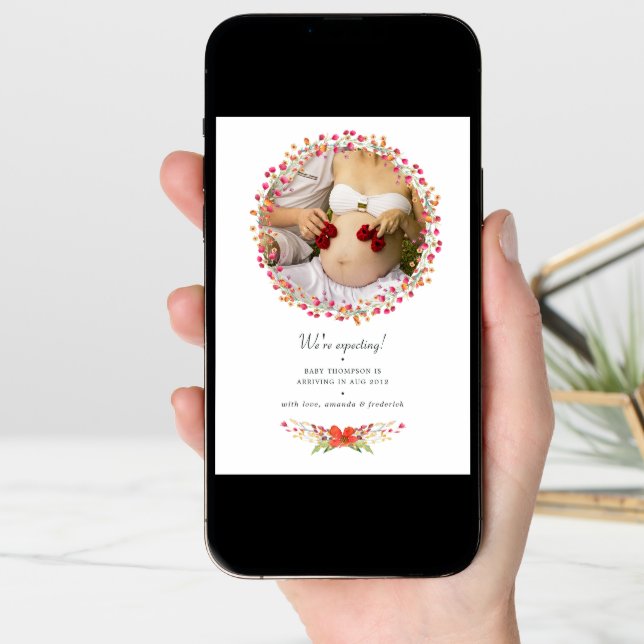Aquarelle Wildflower Photo Pregnancy Announcement (Front Digital)