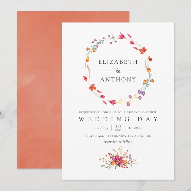Aquarelle Wildflower Spring Wedding Invitation (Front/Back)