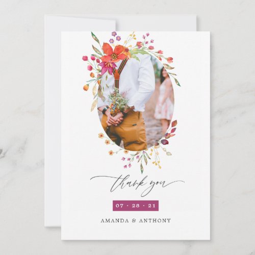 Aquarelle Wildflower Wedding Photo Collage Thank You Card