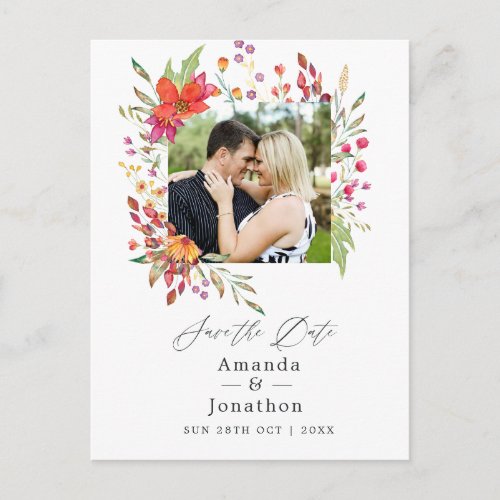 Aquarelle Wildflower Wedding Photo Save the Date Postcard