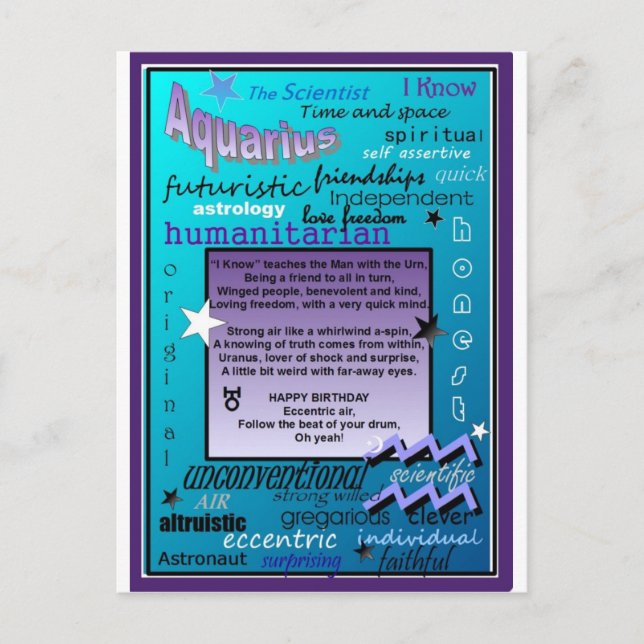 AQUARIIUS BIRTHDAY POSTCARD (Front)