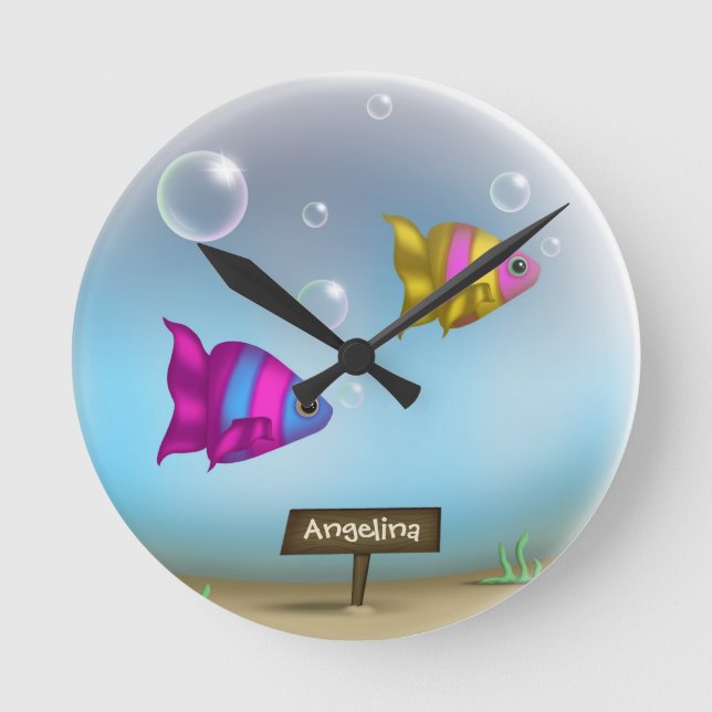 Aquarium Fish Bowl Round Personalized Wall Clock (Front)