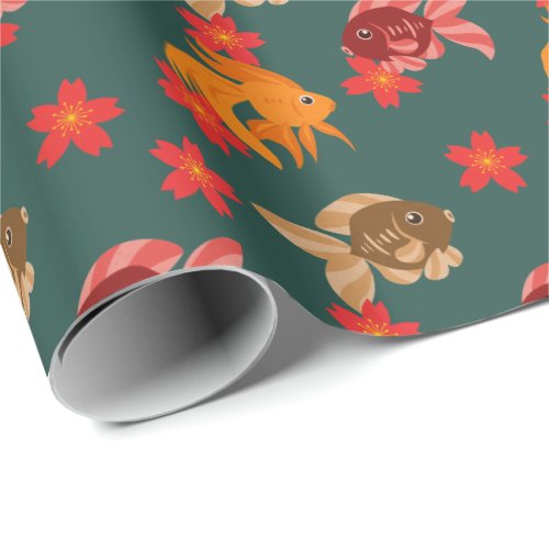 Aquarium Fish Hobby Swimming Goldfish Trendy Green Wrapping Paper