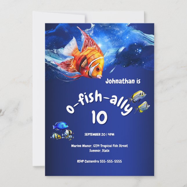 Aquarium fish nautical party boys theme invitation (Front)