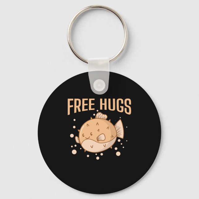 Aquarium Free Hugs Pufferfish Keychain (Front)