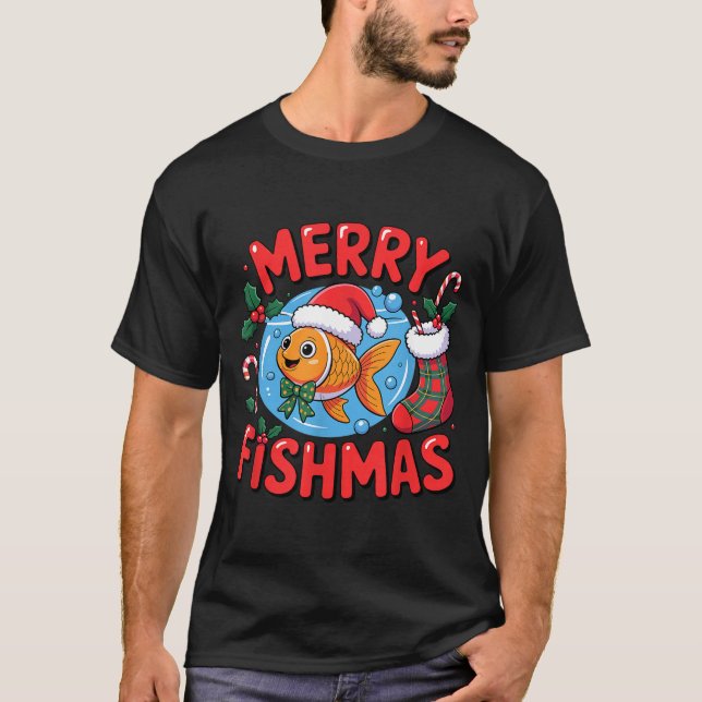Aquarium Lover Trocal Fiank Christmas Merry Fishma T-Shirt (Front)