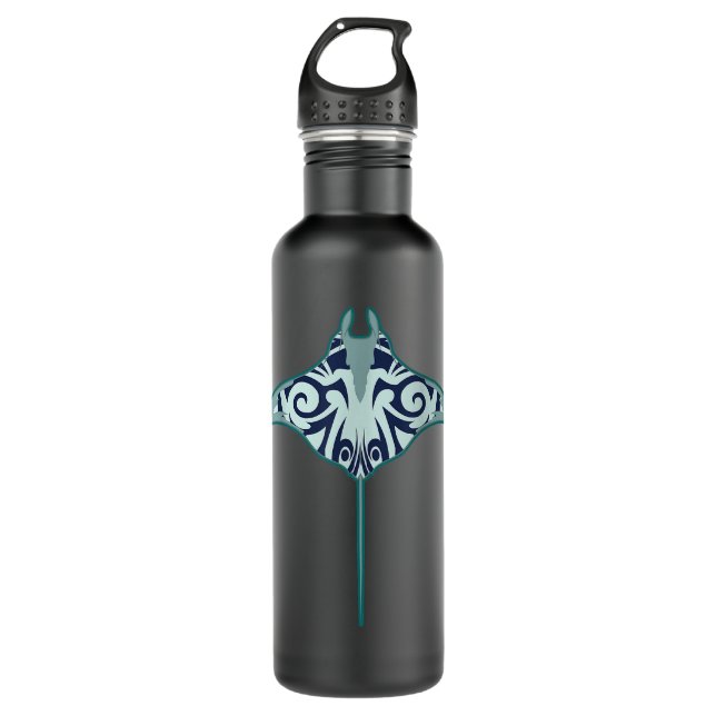 Aquarium Manta Stingray Polynesian Tattoo Tribal M Stainless Steel Water Bottle (Front)