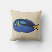 Aquarium Tropical Blue Tang Fish Print Throw Pillow