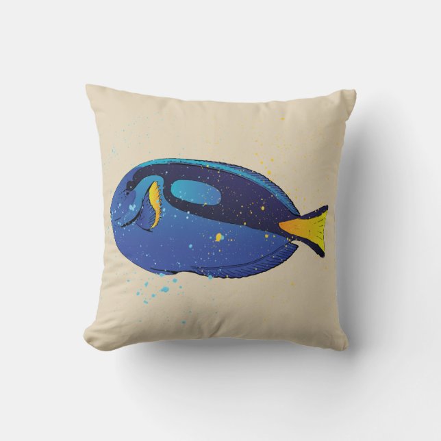 Aquarium Tropical Blue Tang Fish Print Throw Pillow (Front)
