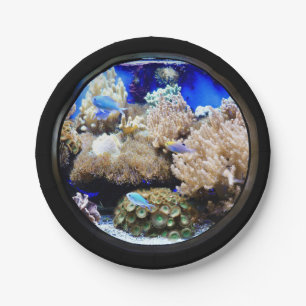 Aquarium Tropical fish coral saltwater blue black Paper Plates