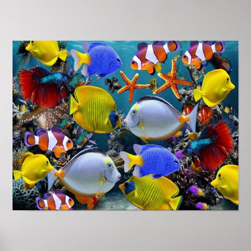 aquarium tropical fish fishing poster