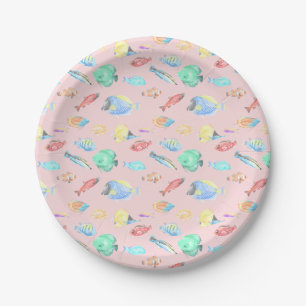Aquarium - water color fish pattern - light pink paper plates