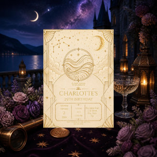 Aquarius 25th Birthday Invitation | Elegant Stars