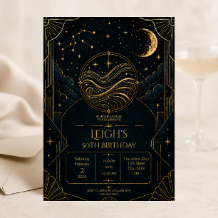 Aquarius 50th Birthday Invitation Dark Art Deco