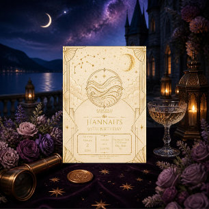Aquarius 50th Birthday Invitation Gold Cream